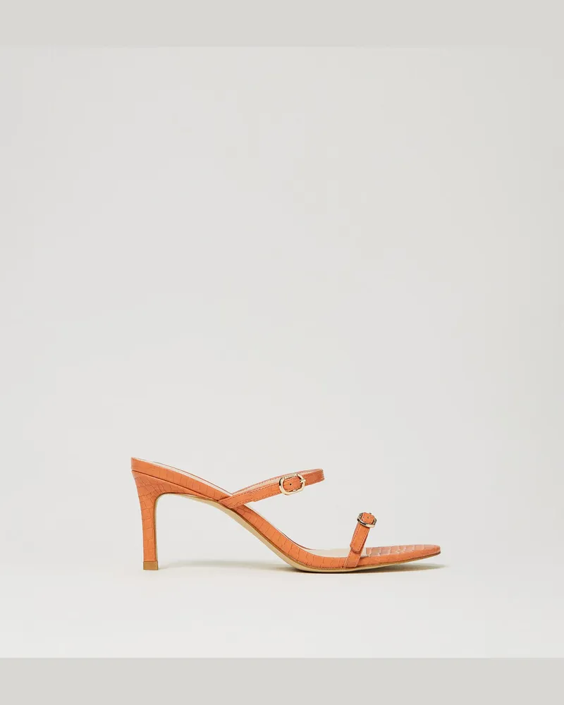 Twin-Set Schuhe - Sandalette in Kroko-Optik, „Canyon Sunset"-Orange, Leder, Größe „canyon