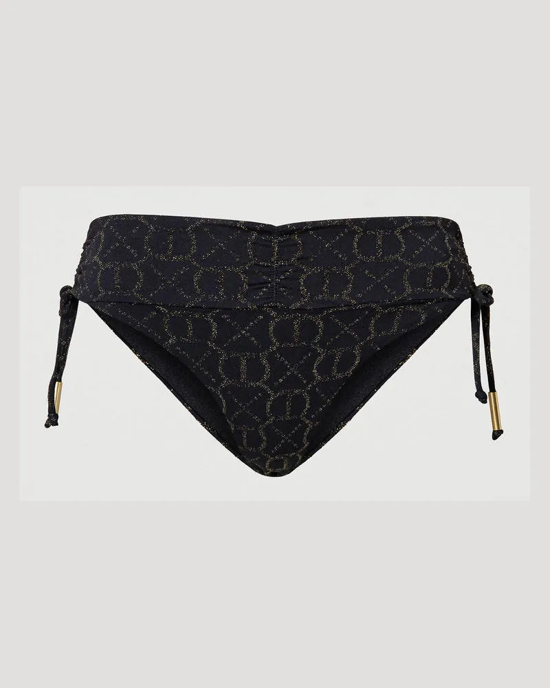 Twin-Set Bademode - Bikinihose aus Jacquard mit Oval T-Logo, Jacquard Schwarz / Light Gold, Größe: V 