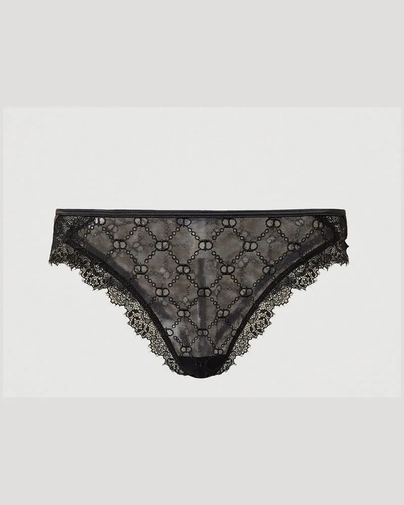 Twin-Set Unterwäsche - Brazilian-Slip aus Tüll mit Oval Ts, Schwarz, Größe: III 