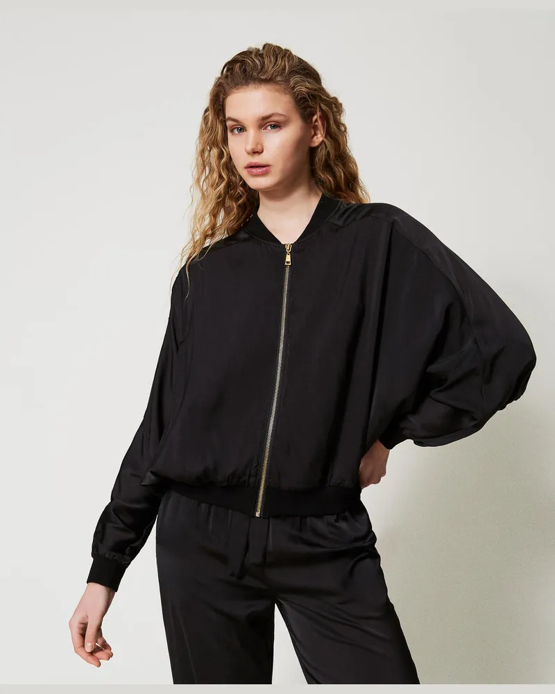 Twin-Set Jacken und Outerwear - Bomberjacke aus Satin, Schwarz, Größe Schwarz