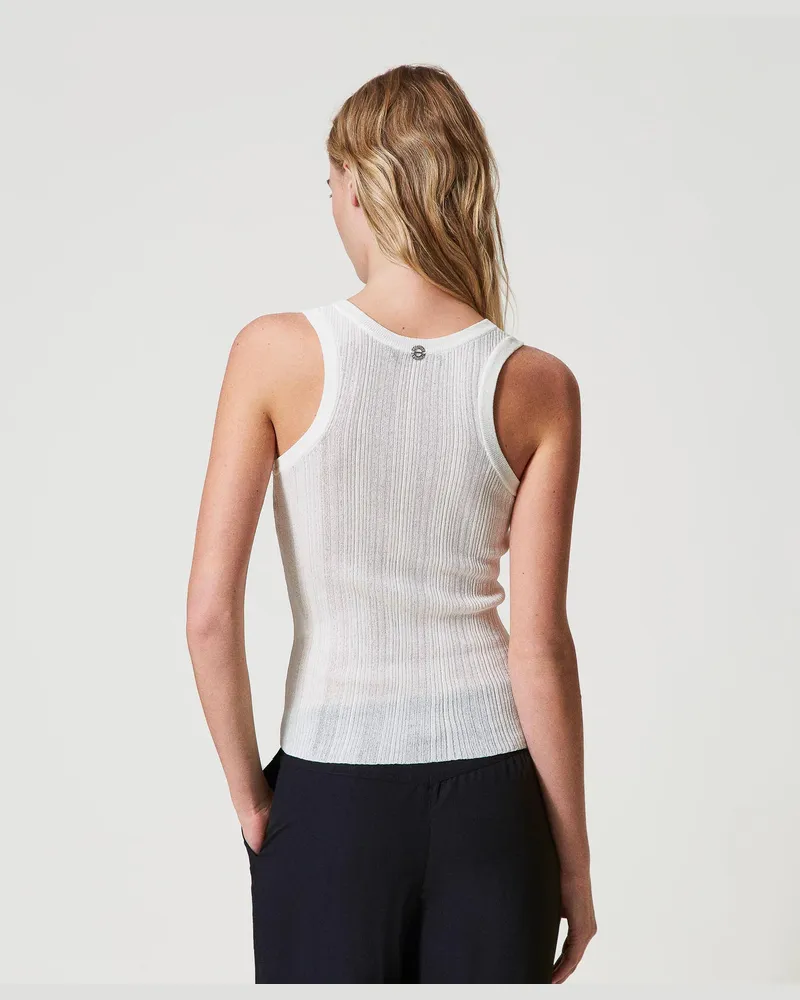 Actitude by Twinset Tops - Figurbetontes Stricktop mit Rippenmuster, Sugar Weiß, Größe Sugar