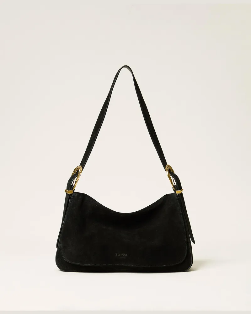 Twin-Set Liliane Tasche aus Veloursleder mit Schnallen Schwarz