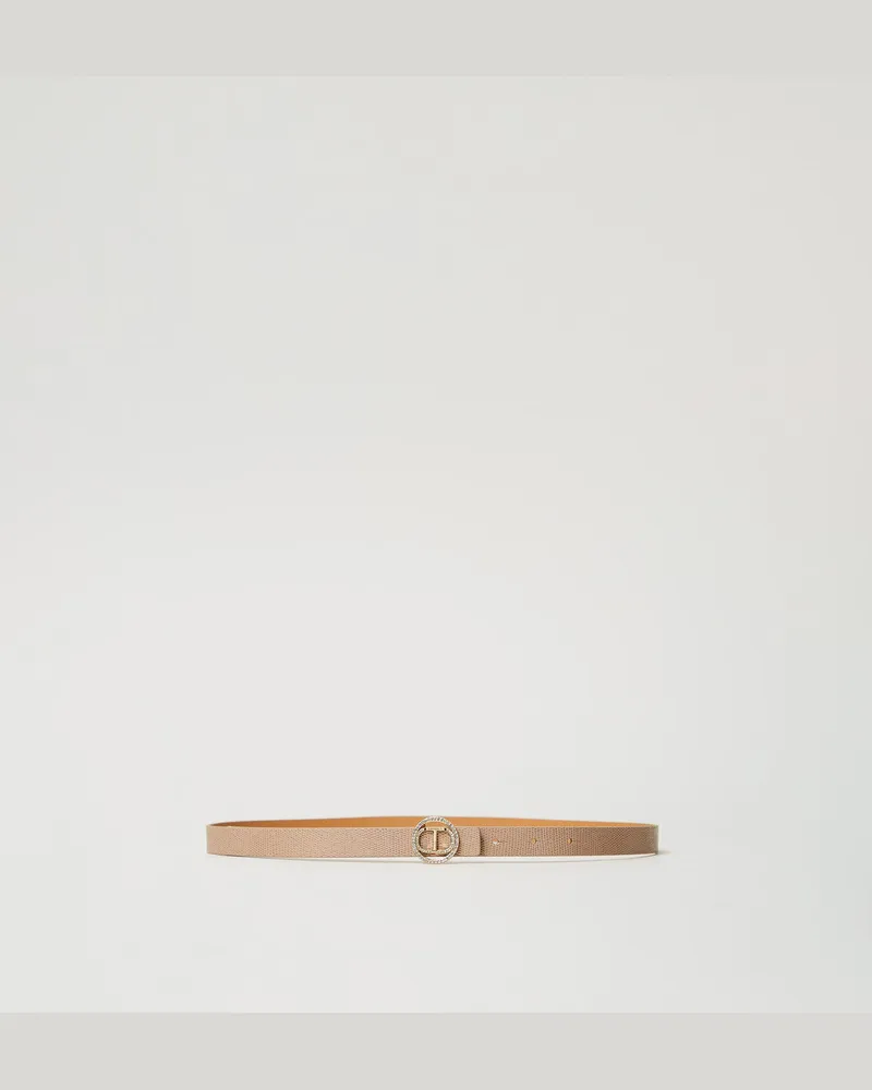 Twin-Set Accessoires - Gürtel aus Leder mit Eidechsenprägung und Strass, "Rope"-Beige, Größe Rope-beige