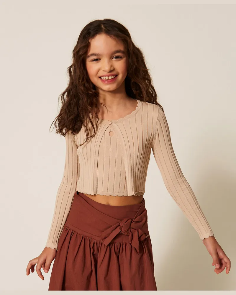 Twin-Set Cardigan aus Rippstrick Safaribeige