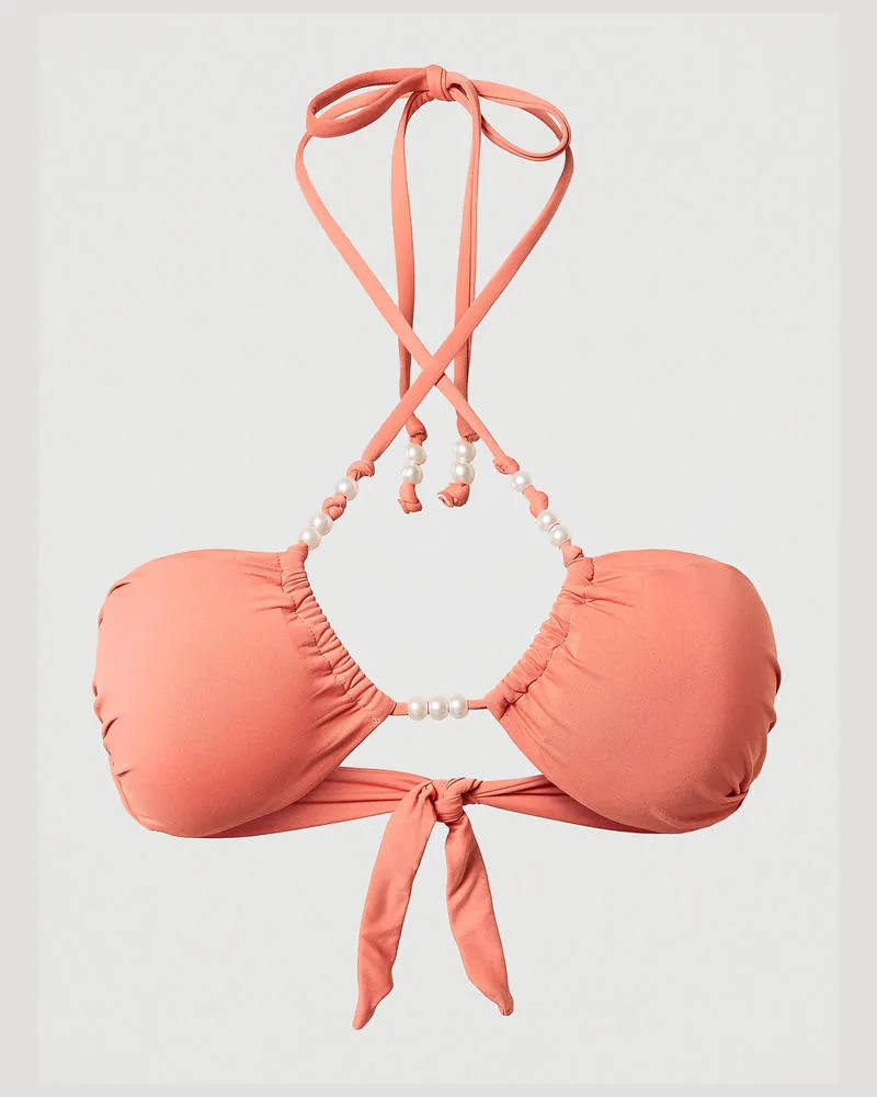 Twin-Set Bademode - Bandeau-Bikinitop mit Perlen, Coral Sunset, Größe Coral
