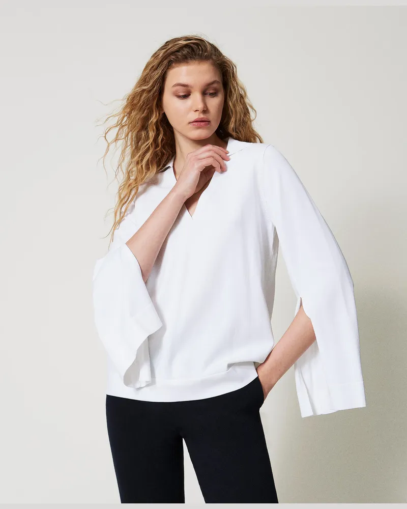 Twin-Set Pullover mit Schlitzen, White Cloud, Größe White