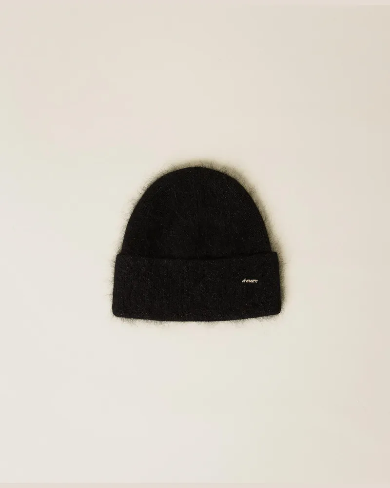 Twin-Set Accessoires - Strickmütze mit Pailletten, Schwarz, Alpaka, Einheitsgröße Schwarz