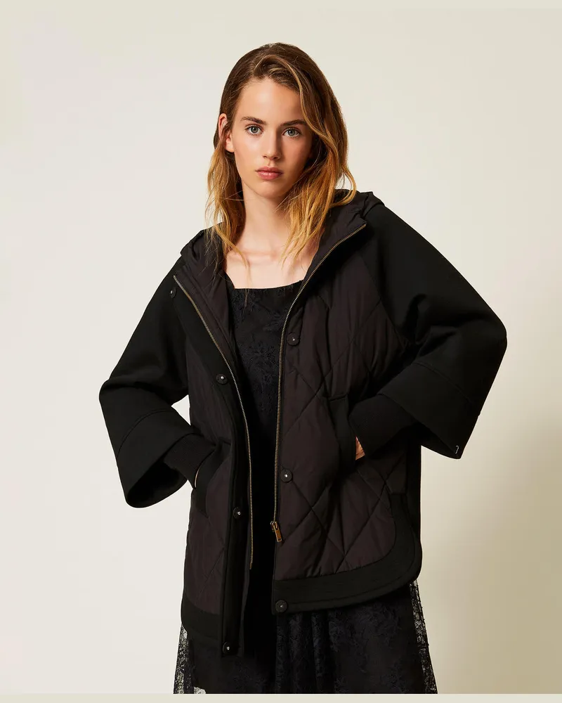 Twin-Set Jacken und Outerwear - Caban aus Scuba und Nylon, Schwarz, Größe Schwarz