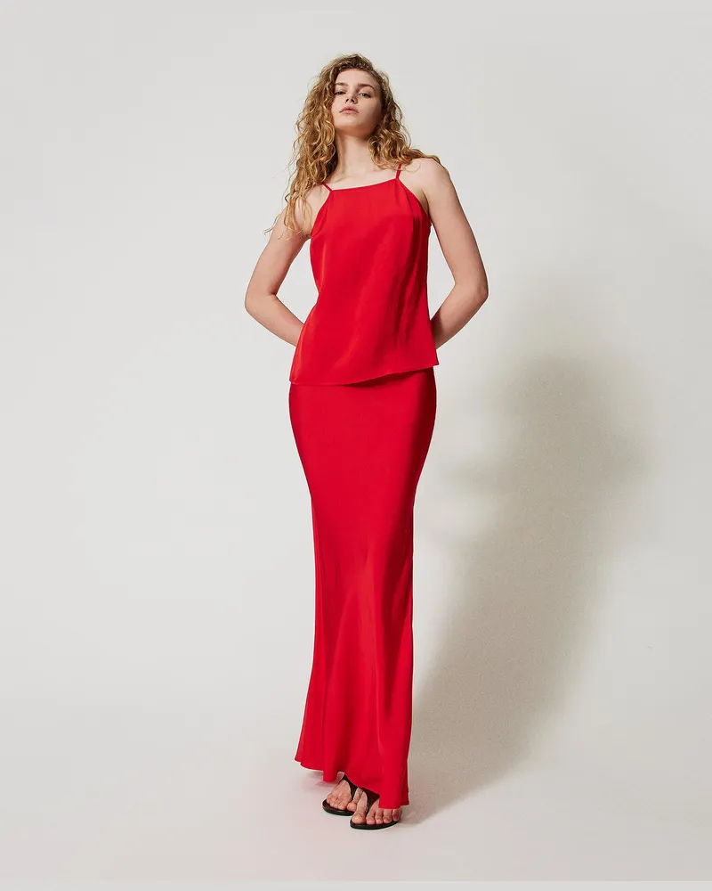 Twin-Set Röcke - Maxirock aus Crêpe-Satin, Hibiscus Red, Größe: 50 