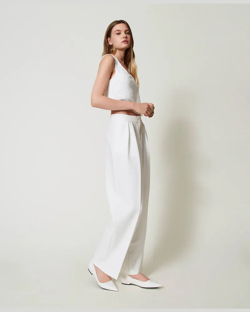 Actitude by Twinset Hosen - Palazzohose mit Falten, Mattweiß, Größe Mattweiß