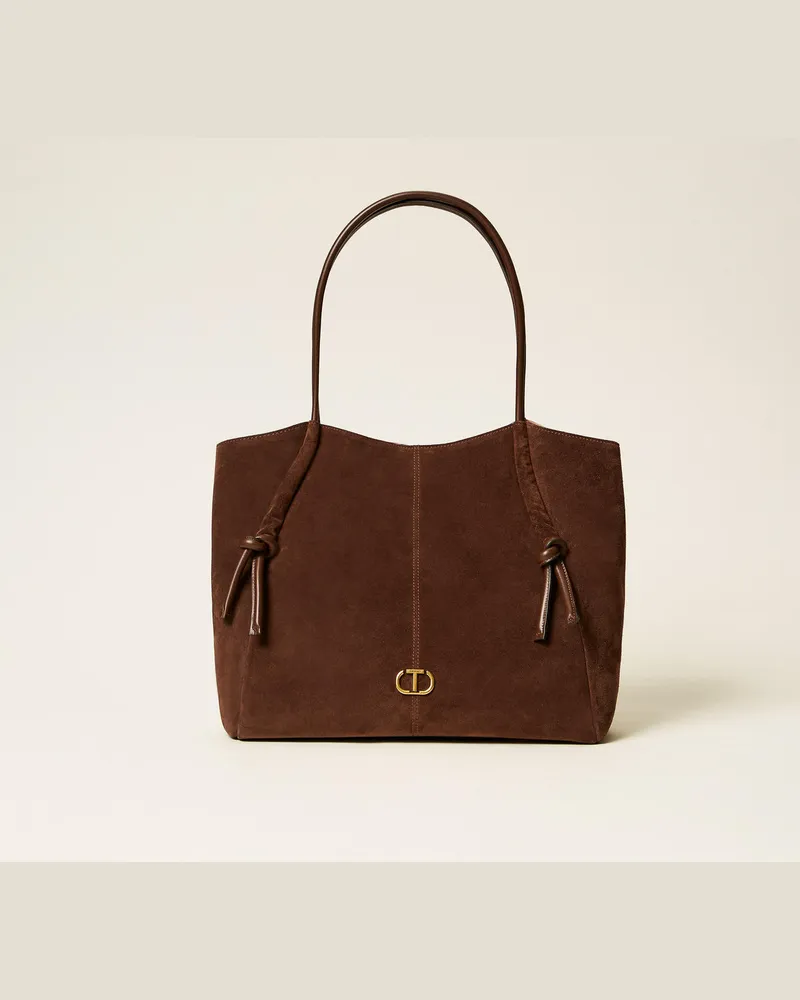 Twin-Set Taschen - Shopper aus Veloursleder mit Knoten, Kaffee, Einheitsgröße 