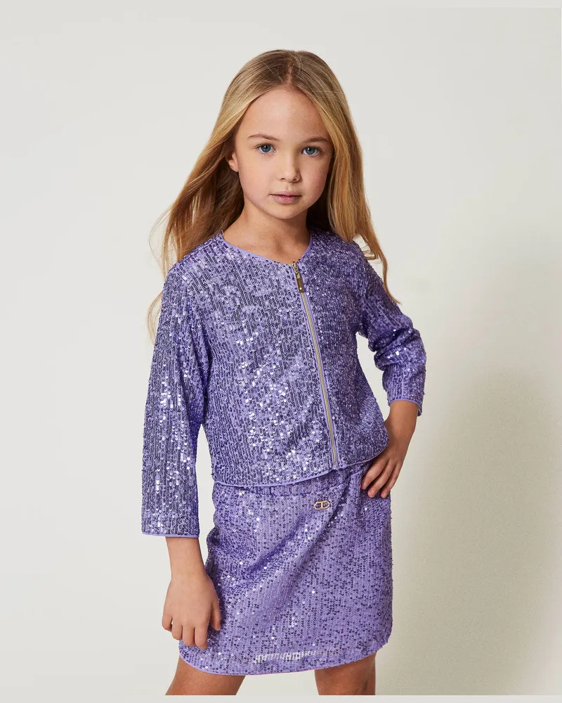 Twin-Set Jacken und Outerwear - Jacke mit Alloverpailletten, Pastel Violet, Paillettes, Größe Pastel