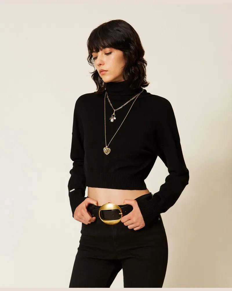 Twin-Set 2-in-1-Bolero-Stricktop, Damen, Schwarz Schwarz