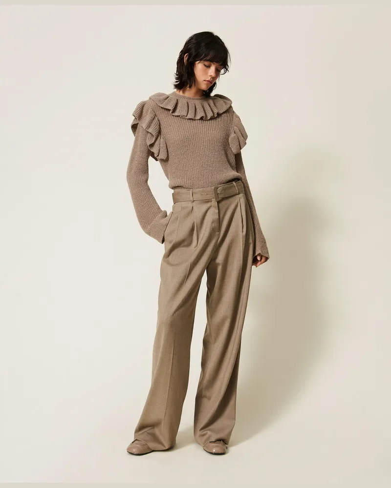Twin-Set Palazzohose aus mattem Satin Kitt