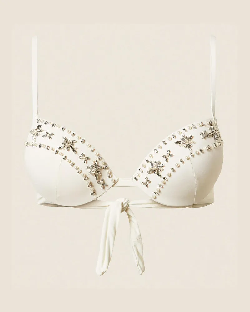 Twin-Set Bademode - Push-up-Bikinitop mit Stickerei, Mattweiß, Größe Mattweiß