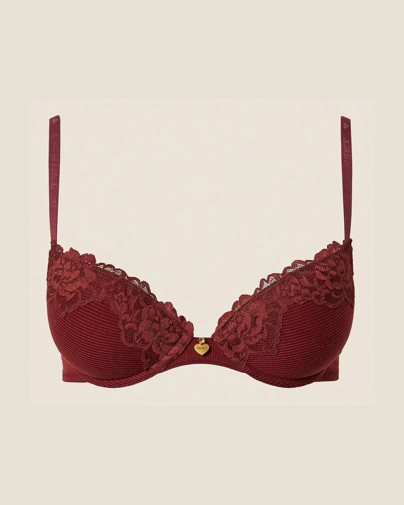 Twin-Set Unterwäsche und Nachtwäsche - Gerippter Push-up-BH mit Spitze, Red Wine, Größe Red