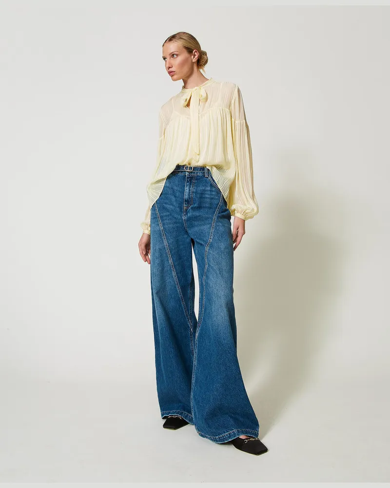 Twin-Set Wide-Leg-Jeans, Mittleres "Denimblau", Größe: 32 