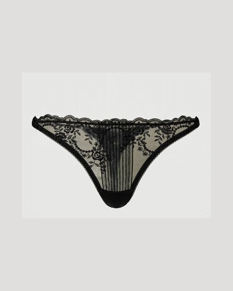 Twin-Set Unterwäsche - Brazilian-Slip aus Tüll mit Stickerei und Plisseefalten, Schwarz, Größe: I 