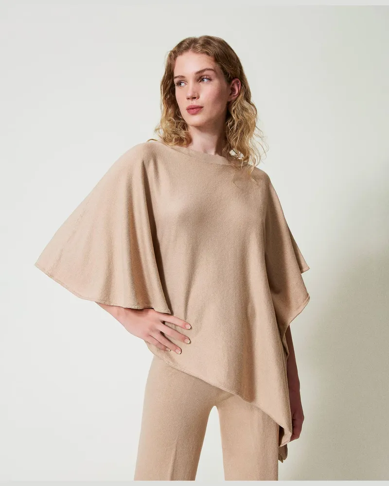 Twin-Set Jacken und Outerwear - Asymmetrischer Strickponcho, Wonder Beige, Einheitsgröße Wonder