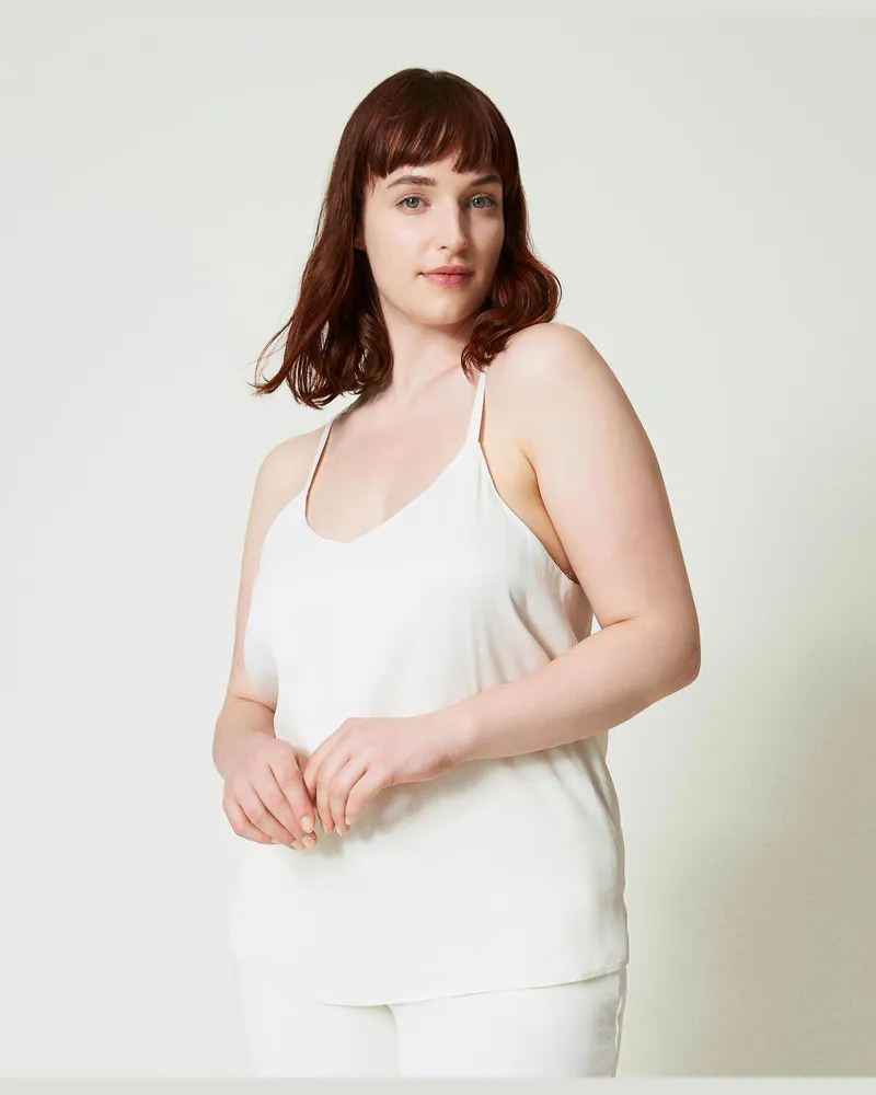 Twin-Set Tops - Trägertop aus Satin, Weiß Schnee, Größe: 44 