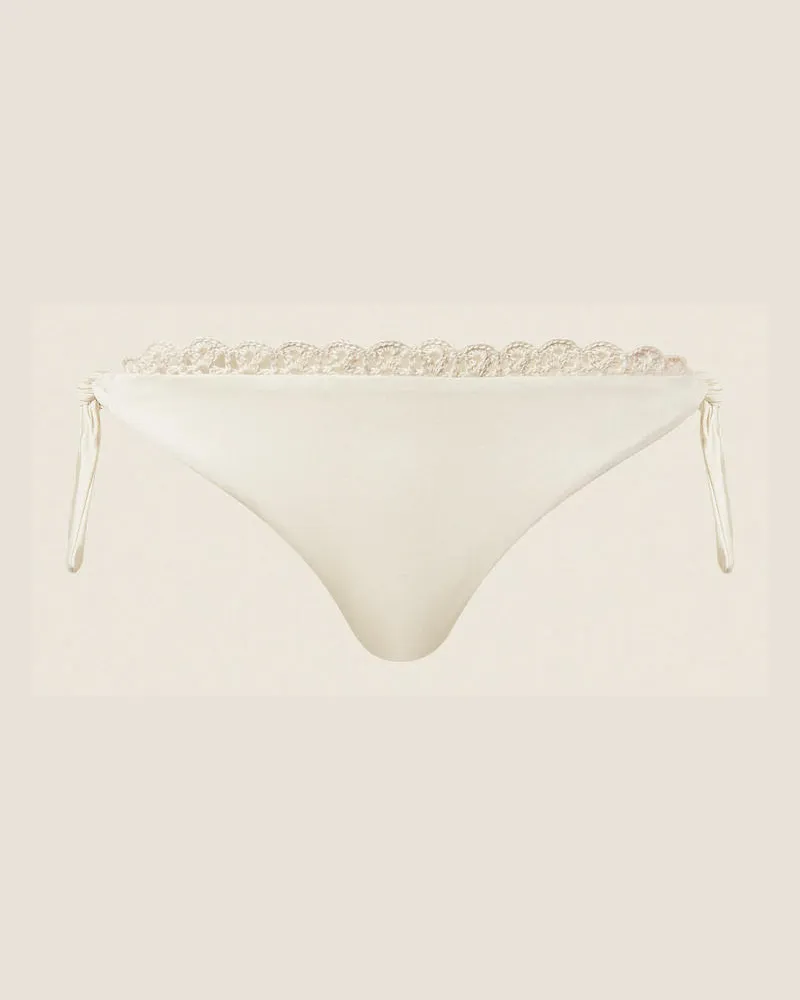 Twin-Set Bademode - Bikinitanga mit Häkel-Detail, Weiß Vanille, Größe Weiß