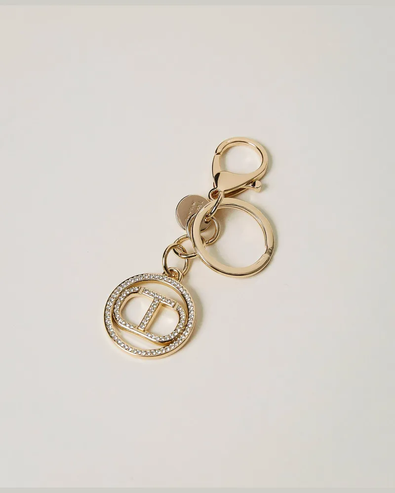 Twin-Set Accessoires - Schlüsselanhänger mit strassbesetztem Oval T, Gold Gelb, Einheitsgröße Gold