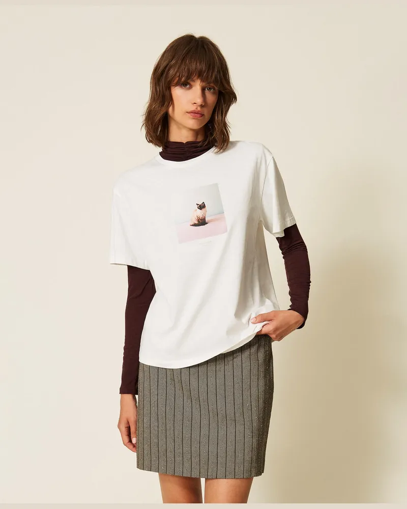 Twin-Set Regular-T-Shirt mit Rundhalsausschnitt und Print 