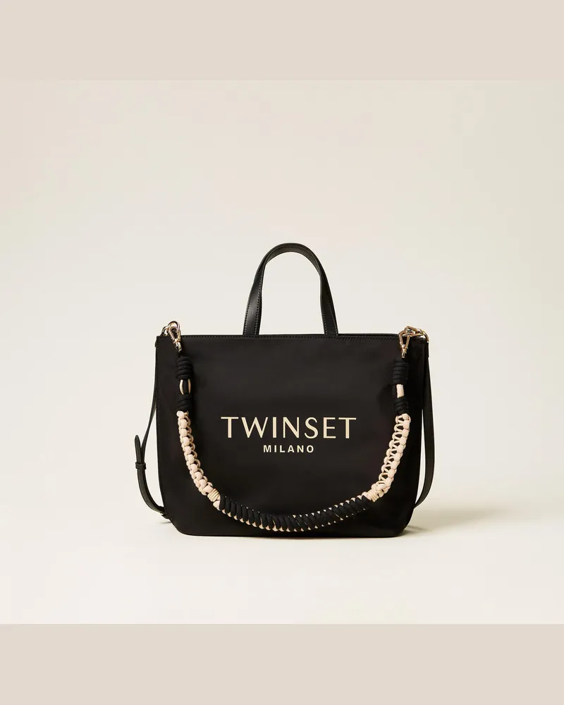 Twin-Set Taschen - Shopper mit Logo, Schwarz, Einheitsgröße Schwarz