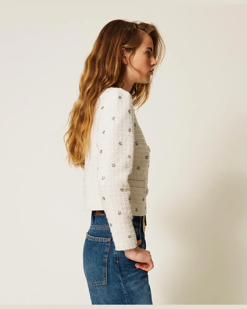 Actitude by Twinset Jacken und Outerwear - Boucléjacke mit Stickereien, Weiß Schnee, Größe Weiß