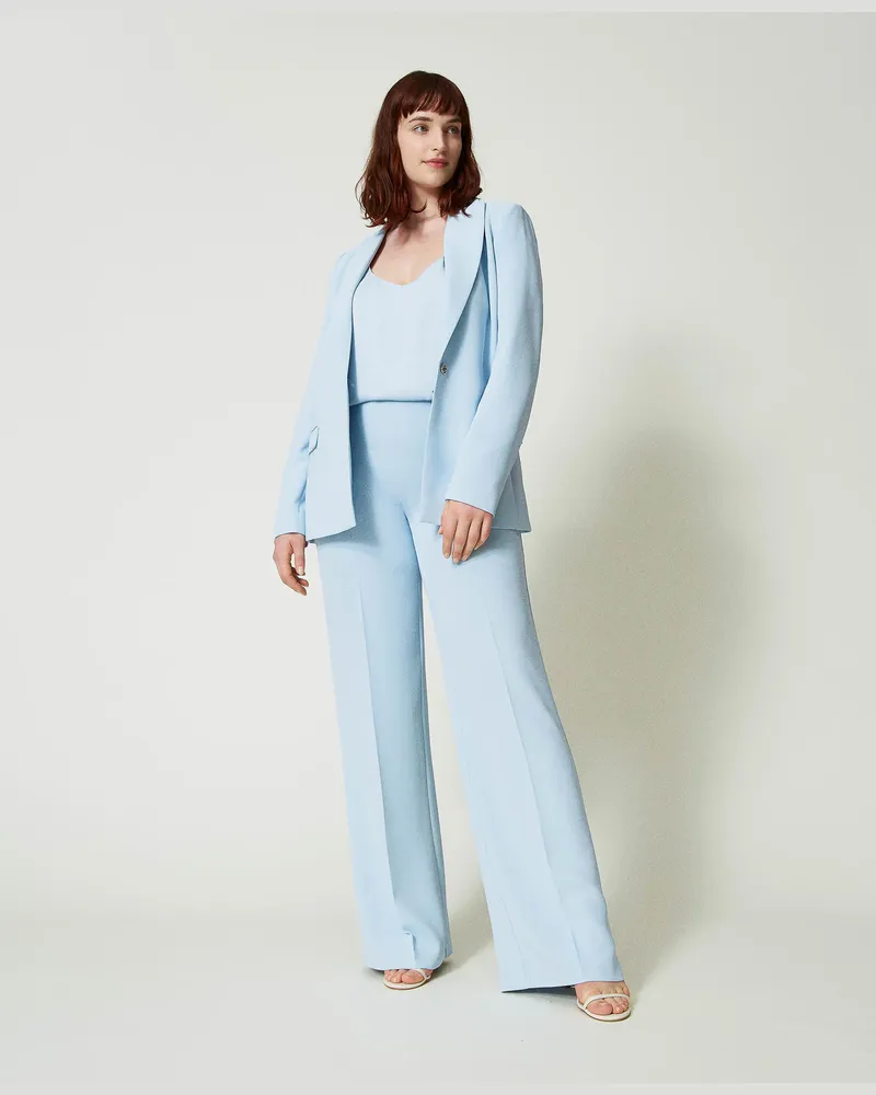 Twin-Set Hosen - Flare-Hose aus Crêpe-Cady mit Falte, „Blue Tear"-Azur, Größe „blue