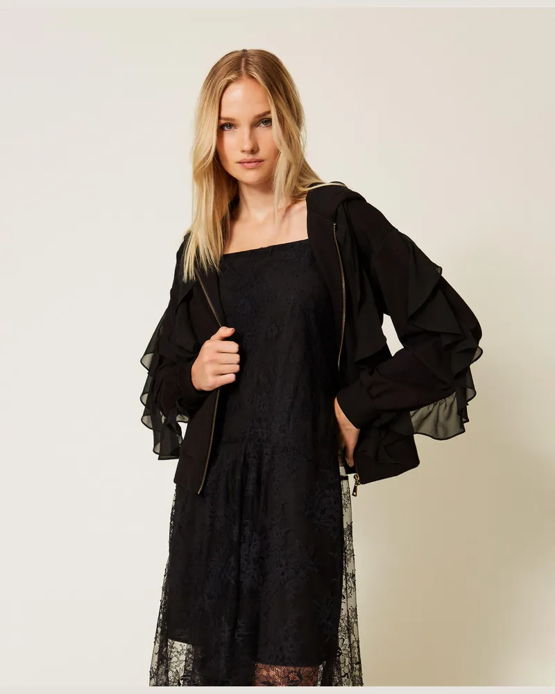 Twin-Set Sweatshirts und -jacken - Sweatshirt mit Georgetterüschen, Schwarz, Größe Schwarz