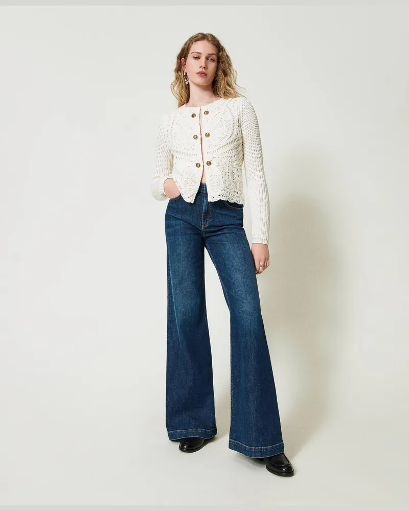 Twin-Set Wide-Leg-Jeans mit fünf Taschen, Mittleres "Denimblau", Größe: 31 