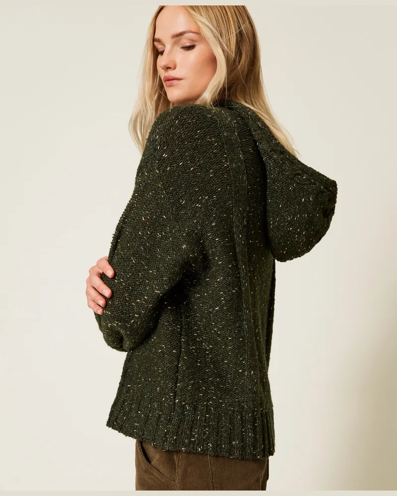 Twin-Set Pullover aus Wollmischung mit Lurex, Multicolor Deep Forest /Buchengrün/ Light Gold, Wolle, Größe: XXL 