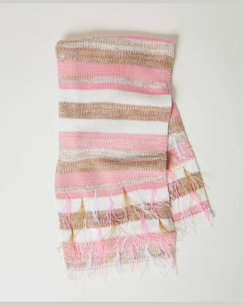 Actitude by Twinset Accessoires - Jacquardschal mit Federn, Multicolor „Crystal Pink"-Rosa / „Cinnamon"-Braun / Weiß, Einheitsgröße Multicolor
