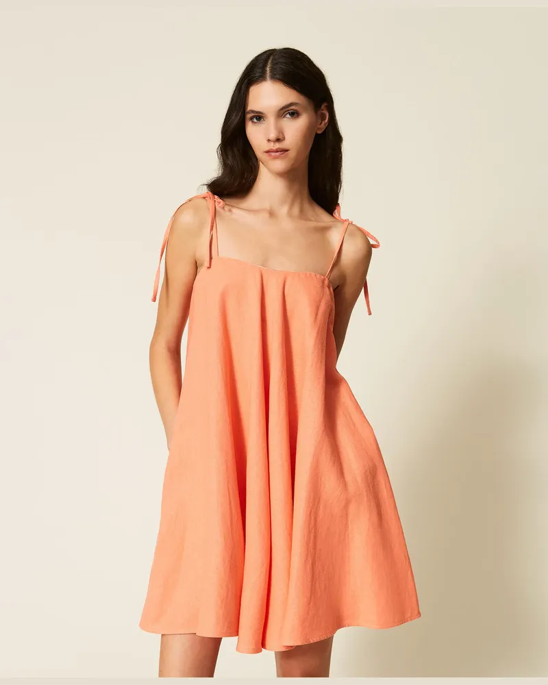 Twin-Set Kurzes Kleid aus Leinenmischung Peach