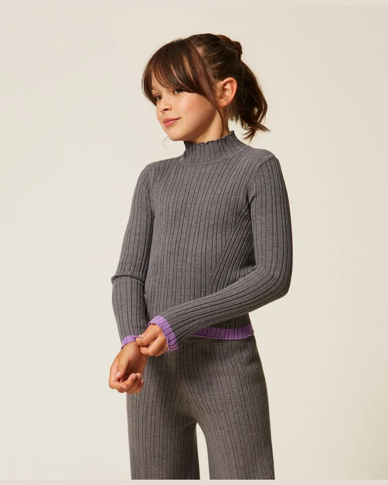 Twin-Set Gerippter Stehkragenpullover 