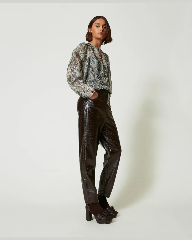 Actitude by Twinset Hosen - Barrel-Fit-Hose mit Animalprint, „Molé"-Braun, Lederoptik, Größe „molé“-braun
