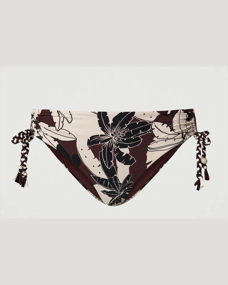 Twin-Set Bademode - Bikinihose mit Blumen und Tunnelzug, Print Exotic „Bitter Chocolate"-Braun, Größe: IV 
