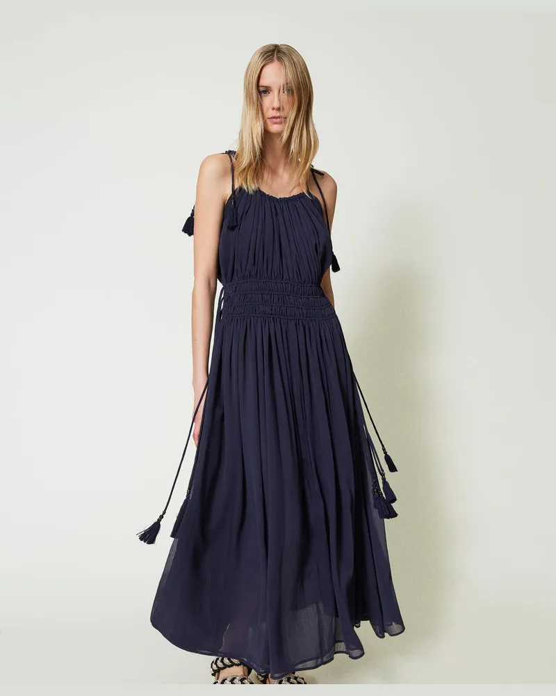 Twin-Set Bademode - Maxikleid aus Froissé-Krepon, Blackout Blau, Größe: S 