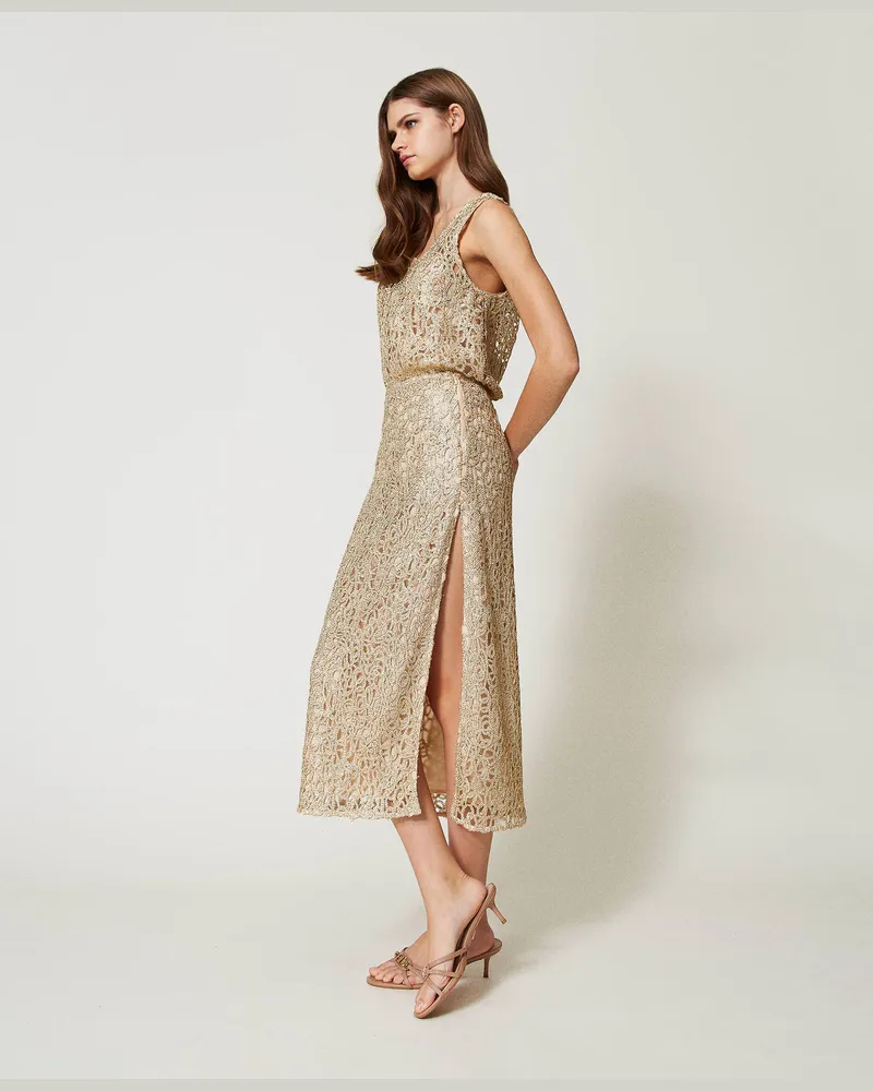 Twin-Set Bademode - Lamé-Häkelrock in Midilänge, Gold, Größe: S 