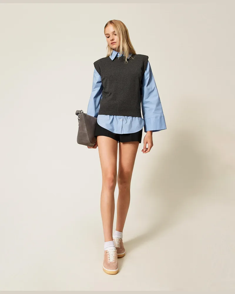 Twin-Set Pullover - Stricktop mit Flügelärmeln, Anthrazitgrau-Melange, Größe Anthrazitgrau-melange