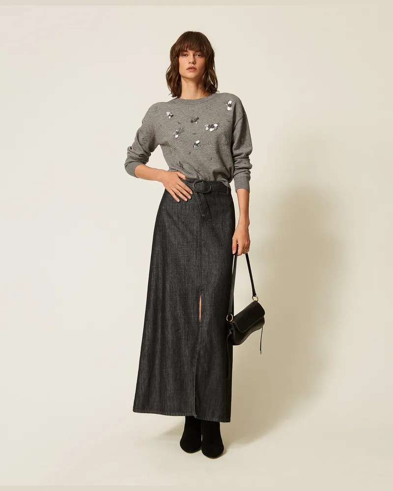 Actitude by Twinset Fließender Maxi-Jeansrock Denimschwarz