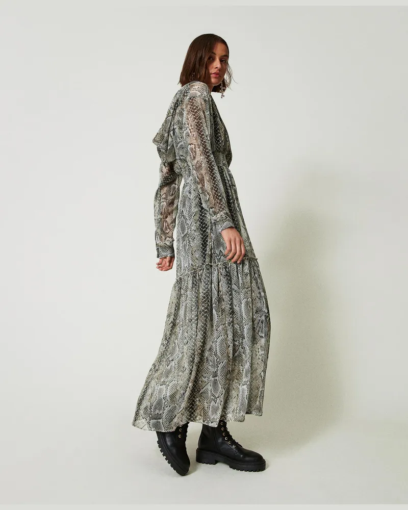 Actitude by Twinset Kleider - Maxikleid aus Krepon mit Schlangenprint, Print Soft Snake, Animal, Größe Print