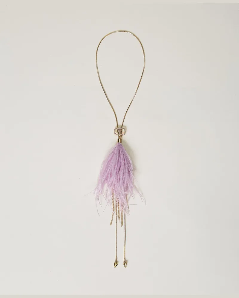 Twin-Set Accessoires - Choker mit Federn und Fransen, Lavendellila, Einheitsgröße Lavendellila