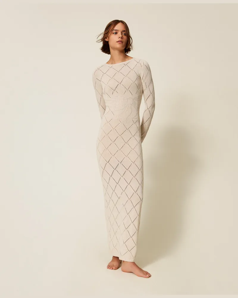 Twin-Set Kleider - Maxikleid aus Treeblend-Garn mit Rauten, Chantily, Wolle, Größe Chantily