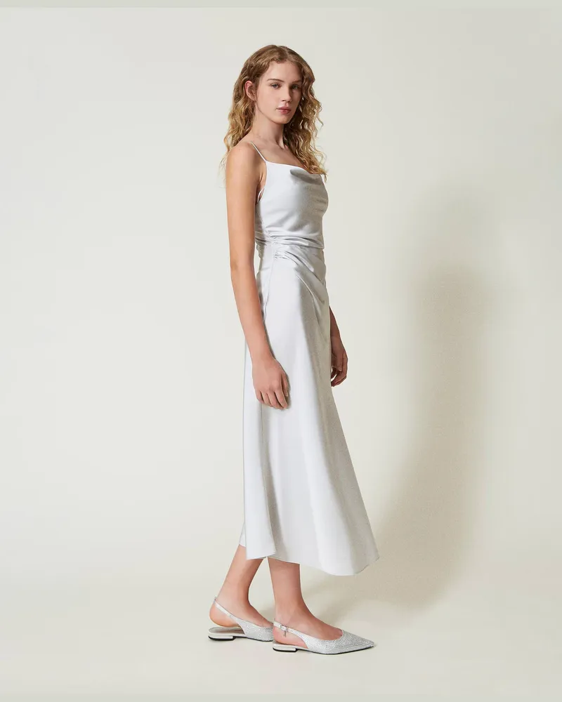 Twin-Set Kleider - Midikleid aus Satin mit Faltenwurf, Silber, Größe Silber