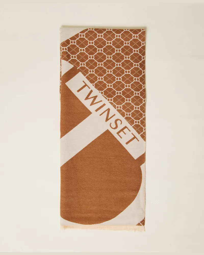 Twin-Set Accessoires - Stola aus Jacquardtuch mit Logo, Alpakabraun, Einheitsgröße Alpakabraun