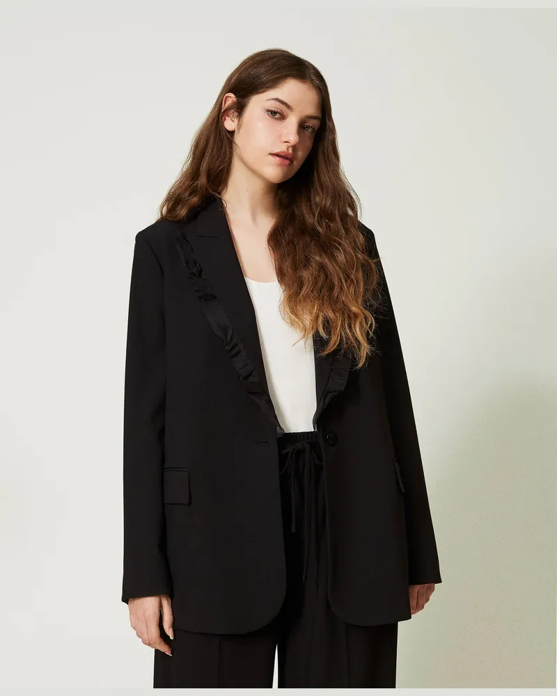 Twin-Set Jacken und Outerwear - Blazer aus Wollmischung mit Volants, Schwarz, Wolle, Größe Schwarz