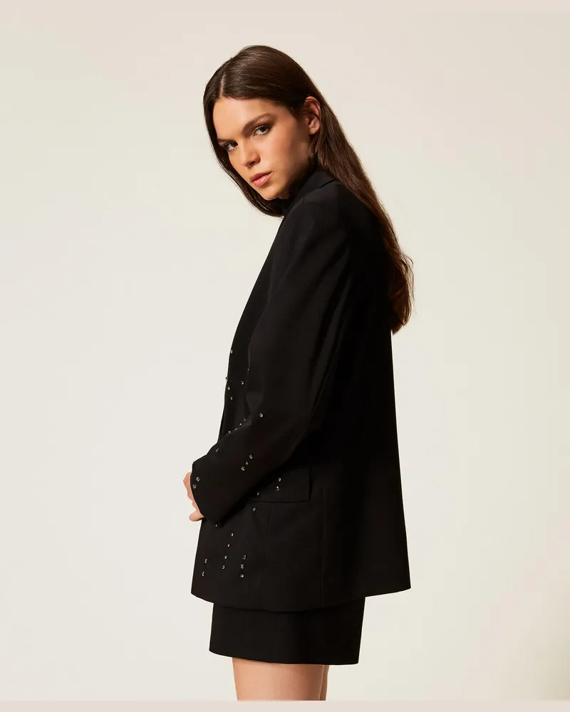 Actitude by Twinset Jacken und Outerwear - Von Hand bestickter Blazer, Schwarz, Größe Schwarz