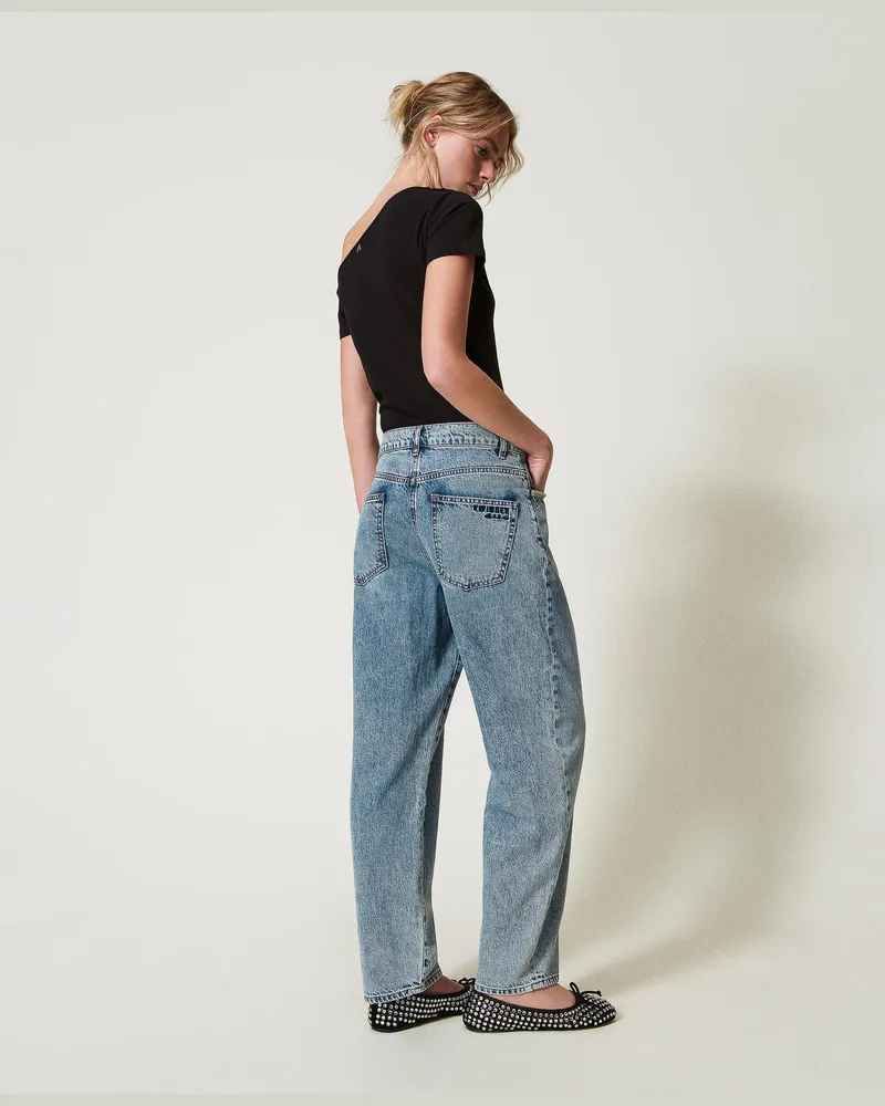 Actitude by Twinset Barrel-Jeans mit Strass, Denim hell, Größe: 28 